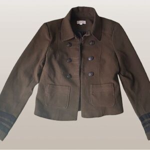 Loft Blazer Jacket Women Sz 8 Military Green Double Breasted Brass 6 Buttons